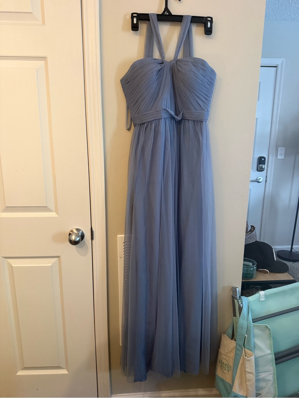 Amsale Dusty Blue Tulle Evening Gown